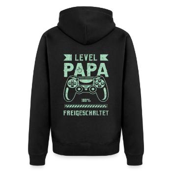 Für Papa zur Geburt, Level Papa, Game Controller - Unisex Premium Bio Zip Hoodie - Schwarz - Hinten - Nico (187cm)