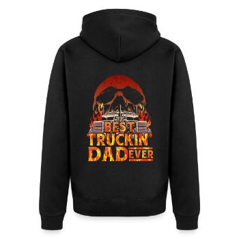 LKW Fahrer - Unisex Premium Bio Zip Hoodie - Schwarz - Hinten - Nico (187cm)