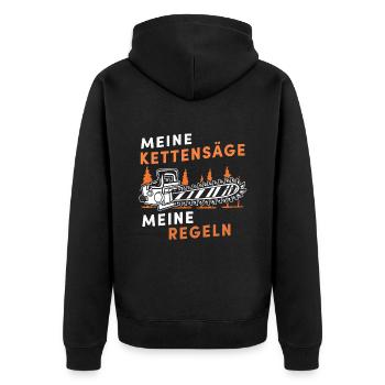 Holz Geschenke Chainsaw Kettensäge Waldarbeiter - Unisex Premium Bio Zip Hoodie - Schwarz - Hinten - Nico (187cm)