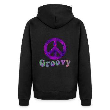 Hippie Geschenk Acidhead Flowerpower Hippi Hippy - Unisex Premium Bio Zip Hoodie - Schwarz - Hinten - Nico (187cm)