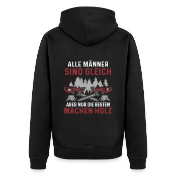 Holz Geschenke Chainsaw Kettensäge Waldarbeiter - Unisex Premium Bio Zip Hoodie - Schwarz - Hinten - Nico (187cm)