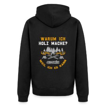 Holz Geschenke Chainsaw Kettensäge Waldarbeiter - Unisex Premium Bio Zip Hoodie - Schwarz - Hinten - Nico (187cm)
