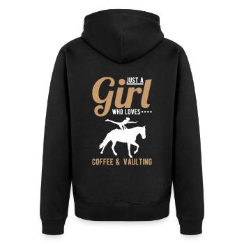 Nur ein Mädchen, das Kaffee und Voltigieren liebt - Unisex Premium Bio Zip Hoodie - Schwarz - Hinten - Nico (187cm)