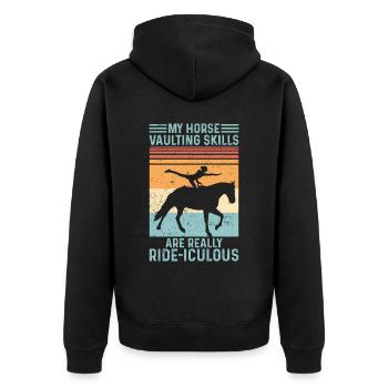 Lustiges Reitpferd Voltigieren Retro - Unisex Premium Bio Zip Hoodie - Schwarz - Hinten - Nico (187cm)