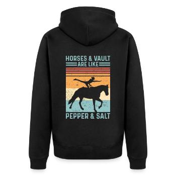 Lustiges Reitpferd Voltigieren Retro - Unisex Premium Bio Zip Hoodie - Schwarz - Hinten - Nico (187cm)