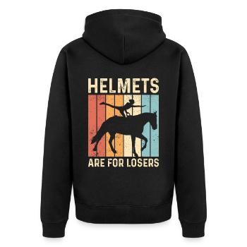 Lustiges Reitpferd Voltigieren Retro - Unisex Premium Bio Zip Hoodie - Schwarz - Hinten - Nico (187cm)