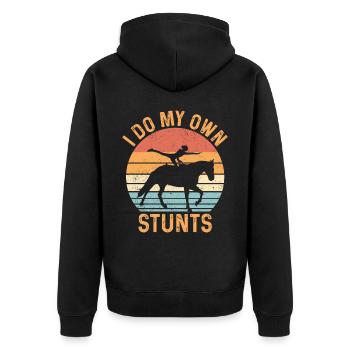 Lustiges Reitpferd Voltigieren Retro - Unisex Premium Bio Zip Hoodie - Schwarz - Hinten - Nico (187cm)