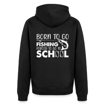 Zum Fischen geboren und zur Schule gezwungen - - Unisex Premium Bio Zip Hoodie - Schwarz - Hinten - Nico (187cm)