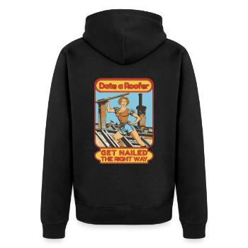 Dachdeckerin Handwerker Dachdeckernägel Dachdecker - Unisex Premium Bio Zip Hoodie - Schwarz - Hinten - Nico (187cm)