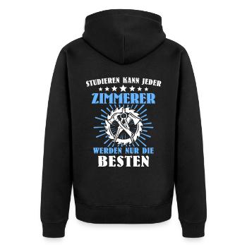 Zimmermann Zimmerer Zimmerleute - Unisex Premium Bio Zip Hoodie - Schwarz - Hinten - Nico (187cm)