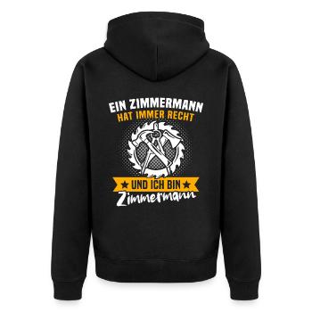 Zimmermann Zimmerer Zimmerleute - Unisex Premium Bio Zip Hoodie - Schwarz - Hinten - Nico (187cm)