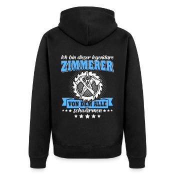 Zimmermann Zimmerer Zimmerleute - Unisex Premium Bio Zip Hoodie - Schwarz - Hinten - Nico (187cm)