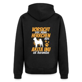 Vorsicht vor dem Akita Inu japanischer Akita Inu - Unisex Premium Bio Zip Hoodie - Schwarz - Hinten - Nico (187cm)