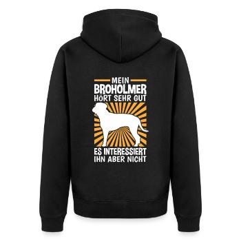 Broholmer hört gut Dänische Dogge - Unisex Premium Bio Zip Hoodie - Schwarz - Hinten - Nico (187cm)