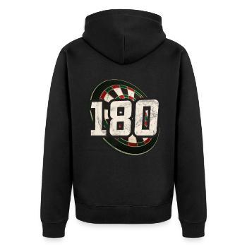 Retro Dartscheibe Dartboard 180 für Dartspieler - Unisex Premium Bio Zip Hoodie - Schwarz - Hinten - Nico (187cm)
