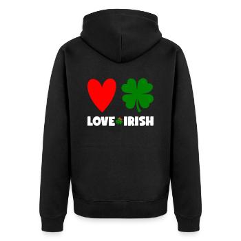 St Patricks Day Accessoires Ireland Shamrock Deko - Unisex Premium Bio Zip Hoodie - Schwarz - Hinten - Nico (187cm)