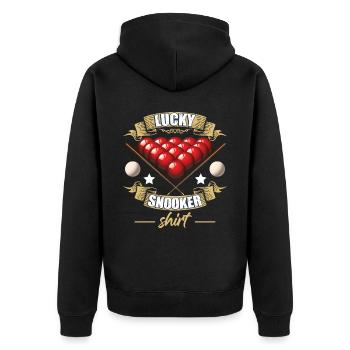 Lucky Snooker Shirt - Unisex Premium Bio Zip Hoodie - Schwarz - Hinten - Nico (187cm)