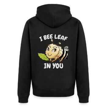 Ich bienenblatt in dir - Unisex Premium Bio Zip Hoodie - Schwarz - Hinten - Nico (187cm)