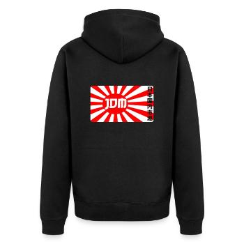 JDM Japanese Domestic Market Automotive - Unisex Premium Bio Zip Hoodie - Schwarz - Hinten - Nico (187cm)