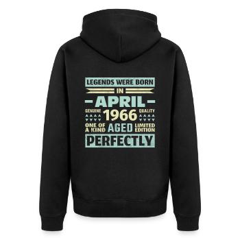 57. Geburtstag April Jahrgang 1966 Vintage - Unisex Premium Bio Zip Hoodie - Schwarz - Hinten - Nico (187cm)
