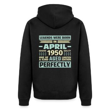 73. Geburtstag April Jahrgang 1950 Vintage - Unisex Premium Bio Zip Hoodie - Schwarz - Hinten - Nico (187cm)