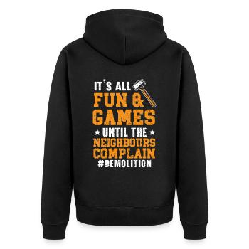 Tout est amusant et jeux jusqu’aux voisins - Veste à capuche bio Premium Unisexe - noir - Dos - Nico (187cm)