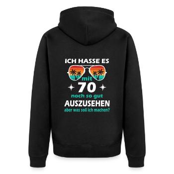 70 Jahre alt - 70. Geburtstag Mann Frau Lustig - Unisex Premium Bio Zip Hoodie - Schwarz - Hinten - Nico (187cm)