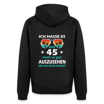 45 Jahre alt - 45. Geburtstag Mann Frau Lustig - Unisex Premium Bio Zip Hoodie - Schwarz - Hinten - Nico (187cm)