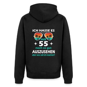 55 Jahre alt - 55. Geburtstag Mann Frau Lustig - Unisex Premium Bio Zip Hoodie - Schwarz - Hinten - Nico (187cm)