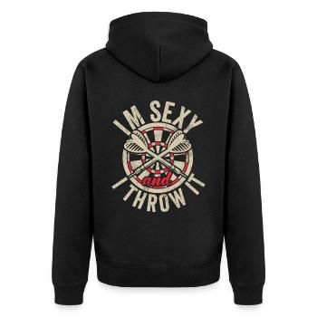 Retro dartboard Dartboard 180 for darts players - Unisex Premium Organic Zip Hoodie - black - Back - Nico (187cm)
