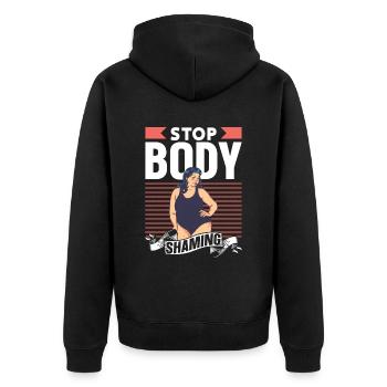 Schluss Mit Body Shaming Bodyshaming Ärgern - Unisex Premium Bio Zip Hoodie - Schwarz - Hinten - Nico (187cm)