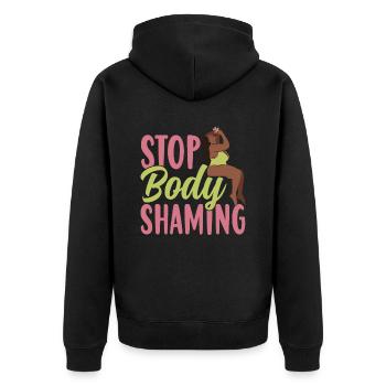 No more body shaming annoying bodyshaming - Unisex Premium Organic Zip Hoodie - black - Back - Nico (187cm)