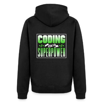 Coding Ist Meine Superkraft Coder Programmierer - Unisex Premium Bio Zip Hoodie - Schwarz - Hinten - Nico (187cm)