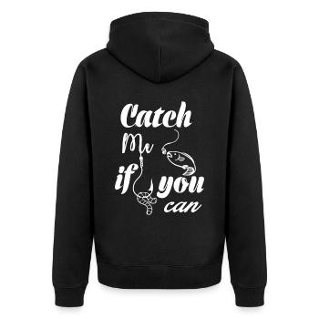 Fangen Sie mich, wenn Sie können - - Unisex Premium Bio Zip Hoodie - Schwarz - Hinten - Nico (187cm)