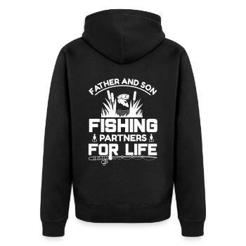 Vater und Sohn Angeln Partner für das Leben 2 - - Unisex Premium Bio Zip Hoodie - Schwarz - Hinten - Nico (187cm)