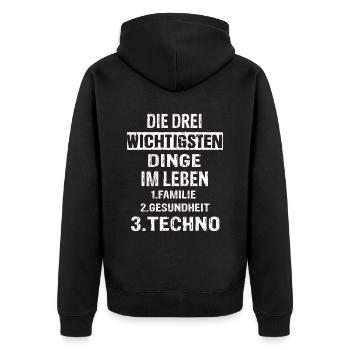 Techno - Unisex Premium Bio Zip Hoodie - Schwarz - Hinten - Nico (187cm)