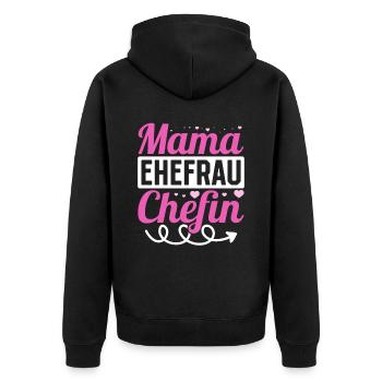 Mama Ehefrau Chefin - Zum Muttertag - Unisex Premium Bio Zip Hoodie - Schwarz - Hinten - Nico (187cm)