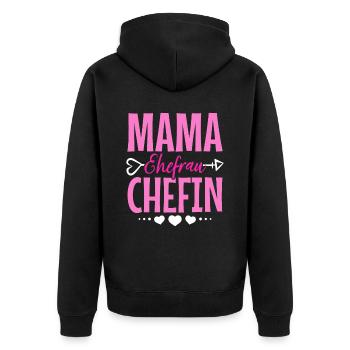 Mama Ehefrau Chefin - Zum Muttertag - Unisex Premium Bio Zip Hoodie - Schwarz - Hinten - Nico (187cm)
