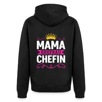 Mama Ehefrau Chefin - Zum Muttertag - Unisex Premium Bio Zip Hoodie - Schwarz - Hinten - Nico (187cm)