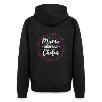 Mama Ehefrau Chefin - Zum Muttertag - Unisex Premium Bio Zip Hoodie - Schwarz - Hinten - Nico (187cm)