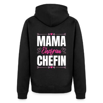 Mama Ehefrau Chefin - Zum Muttertag - Unisex Premium Bio Zip Hoodie - Schwarz - Hinten - Nico (187cm)