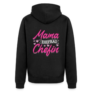Mama Ehefrau Chefin - Zum Muttertag - Unisex Premium Bio Zip Hoodie - Schwarz - Hinten - Nico (187cm)