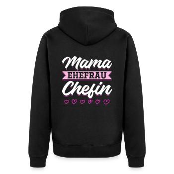 Mama Ehefrau Chefin - Zum Muttertag - Unisex Premium Bio Zip Hoodie - Schwarz - Hinten - Nico (187cm)