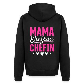 Mama Ehefrau Chefin - Zum Muttertag - Unisex Premium Bio Zip Hoodie - Schwarz - Hinten - Nico (187cm)