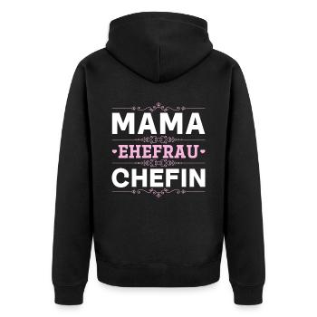 Mama Ehefrau Chefin - Zum Muttertag - Unisex Premium Bio Zip Hoodie - Schwarz - Hinten - Nico (187cm)
