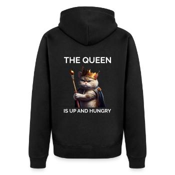 Die Königin ist eine hungrige königliche Katze - Unisex Premium Bio Zip Hoodie - Schwarz - Hinten - Nico (187cm)