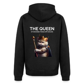The Queen Nocking Things Royal Cat - Unisex Premium Organic Zip Hoodie - black - Back - Nico (187cm)