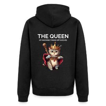 The Queen Nocking Things Royal Kawaii Kitten Cat - Unisex Premium Organic Zip Hoodie - black - Back - Nico (187cm)