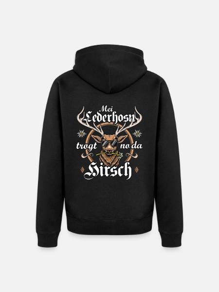 Trachtenshirt Herren Trachten T-Shirt Lederhose - Unisex Premium Bio Zip Hoodie - Schwarz