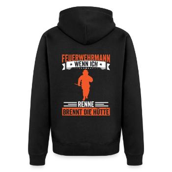 Feuerwehr Wenn ich renne brennt die Hütte - Unisex Premium Bio Zip Hoodie - Schwarz - Hinten - Nico (187cm)